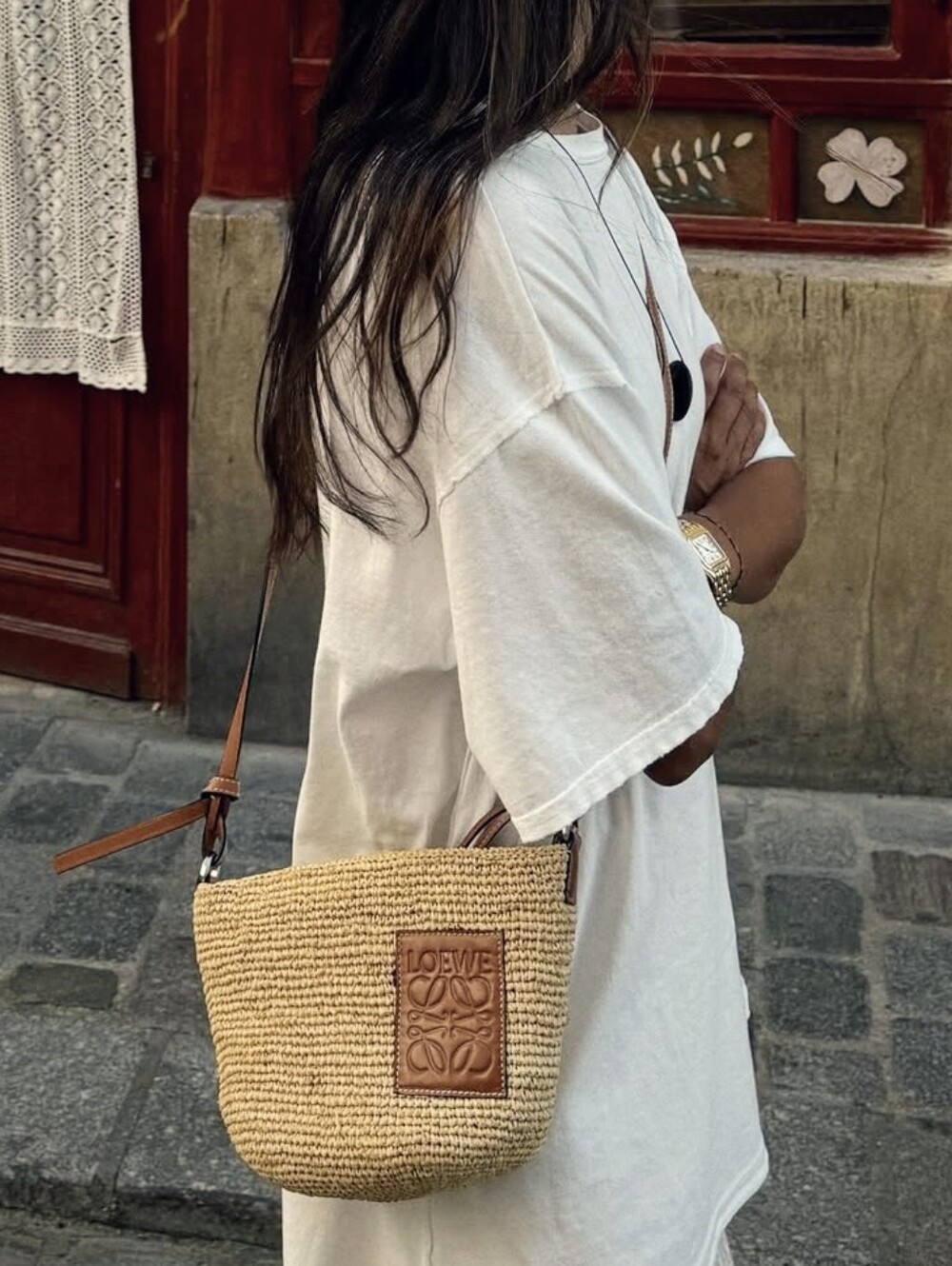 💯LOEWE✨Raffia Woven Pochette Crossbody Bag RARE✨